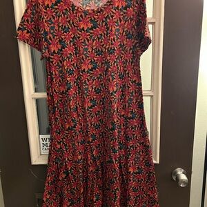 LuLaRoe Carly’s - 1 orangish red and green and 1 purple